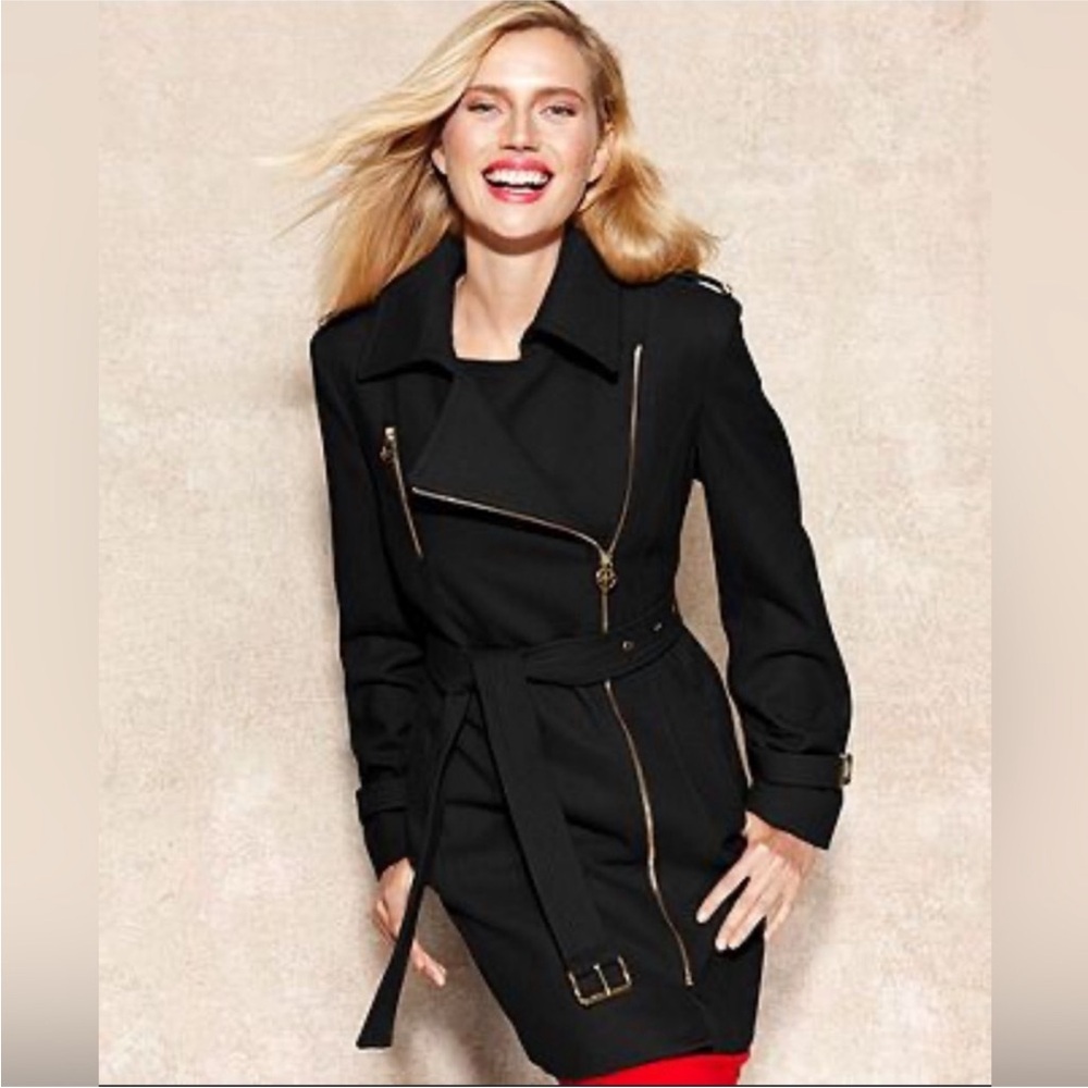 Michael Kors Wool Coat Warm Removable Hood Belt Classy Winter Jacket